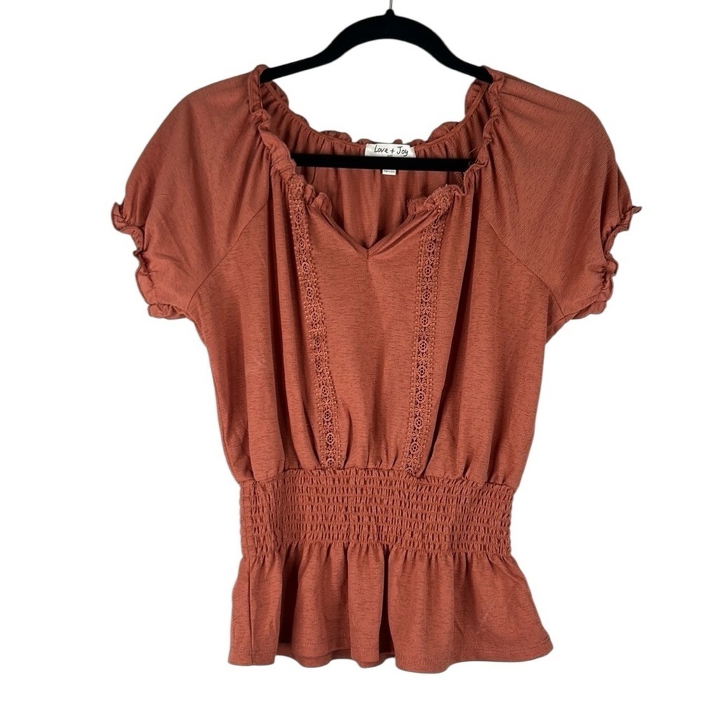 Love & Joy Mauve Pink Boho Lace Casual Short Sleeve Top Size Small